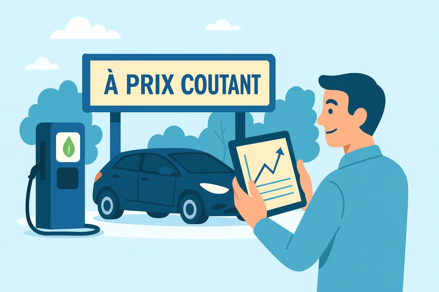 Station-service avec carburant à prix coûtant et gestionnaire de flotte observant les données de consommation