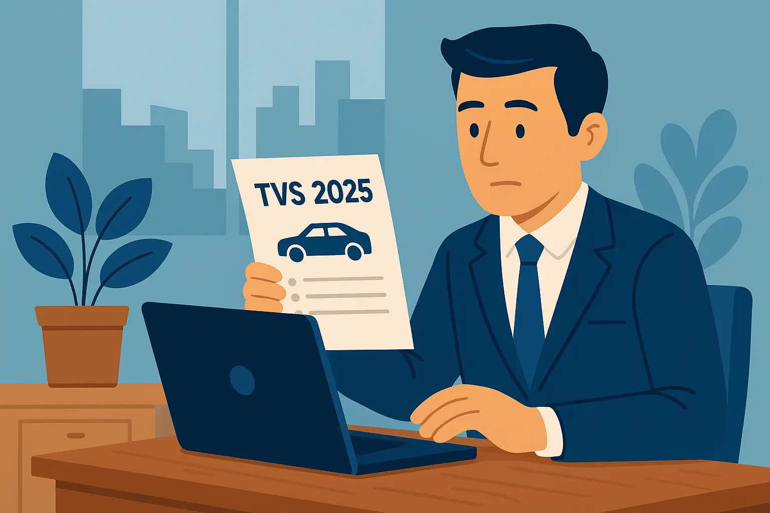 Chef d’entreprise consultant un rapport sur la fiscalité des véhicules professionnels en 2025